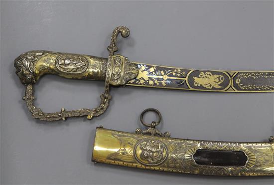 A fine George III silver gilt mounted presentation sword by Rundell, Bridge and Rundell, length 35in.